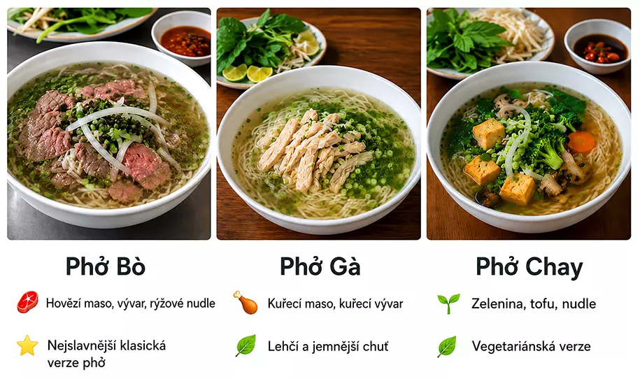 Vietnamské polévky Pho Bo, Pho Ga a Pho Chay vietnamské polévky pho bo pho ga a pho chay