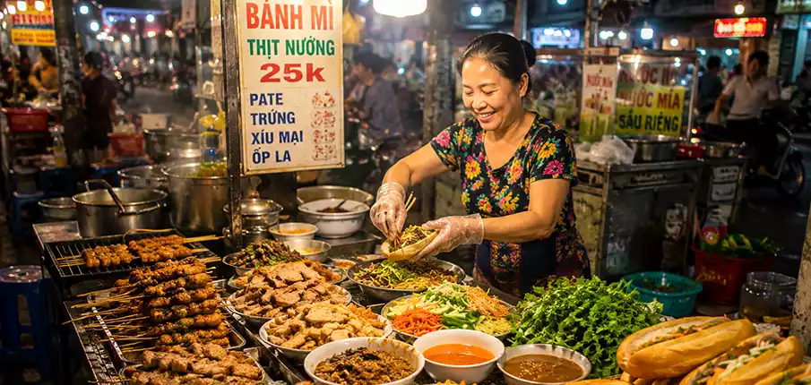 Street food ve Vietnamu Street food a pouliční restaurace ve Vietnamu