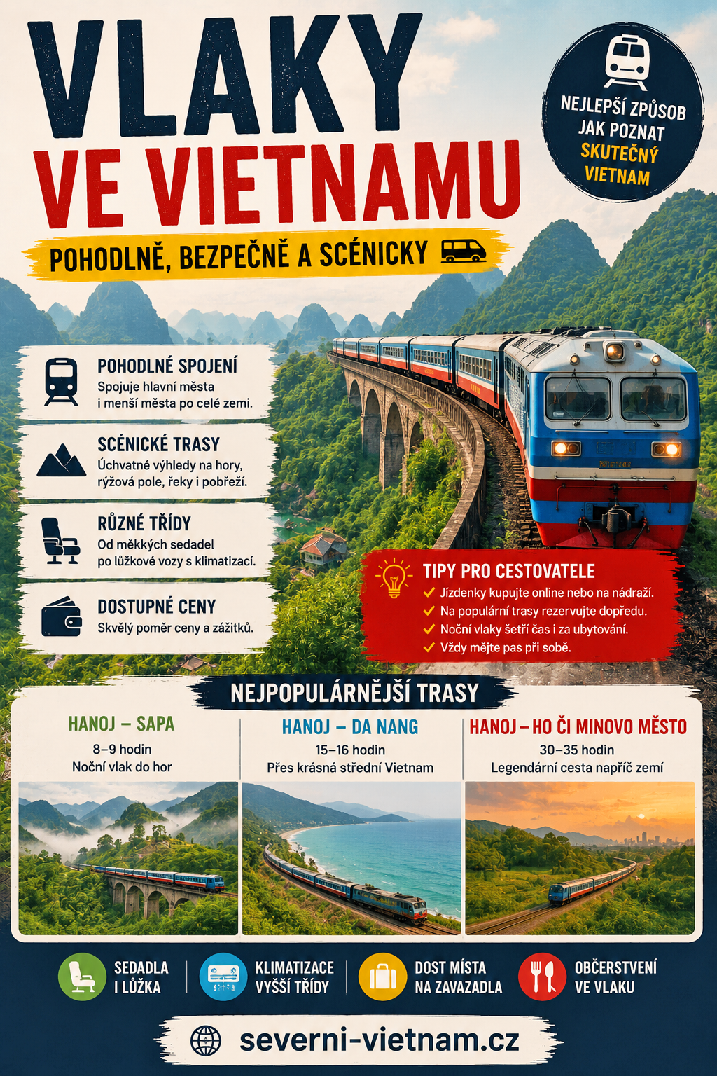 Cestování vlakem a železnicí ve Vietnamu Cestování vlakem a železnice ve Vietnamu – spací (sleeper) vlaky, kabiny a noční spoje