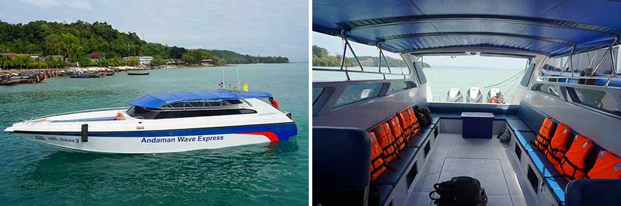 Rychlý člun přepravující turisty z Phuketu na ostrov Koh Phi Phi